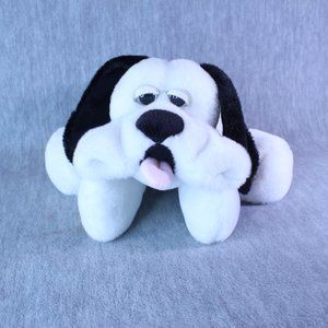 PUPPY DOG White Black 9" Laying Sleepy Eyes Tongue‎ Out Plush Animal Stuffed Toy
